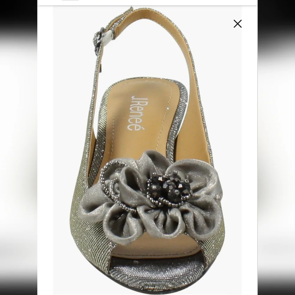 J. Renee Pewter Glitter Slingback Kitten Heel $110 At Nordstrom New Size 8 Wide